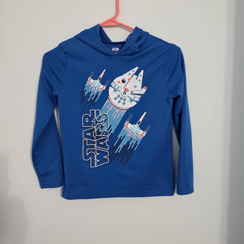 Star Wars Jumping Beans Active Boys Blue Millennium Falcon Hooded Shirt Size 8